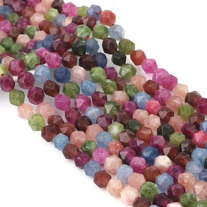 Faceted Natural Tourmaline Agate Stone Round Beads 8mm 36cm/Strand for Jewelry Making