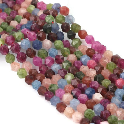 Faceted Natural Tourmaline Agate Stone Round Beads 6mm 36cm/Strand for Jewelry Making