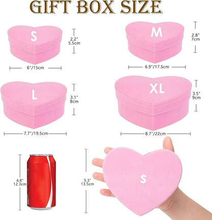 GnFlus Velvet Nesting Gift Boxes with Lids for Presents 4 Pack Pink Heart Shape Gifts Box for Arrangements Flowers Valentines Christmas Wedding Birthdays Bridesmaid Anniversary Party