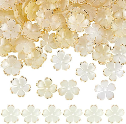 SUNNYCLUE 1 Box 200pcs Bead Caps Flowers Yellow Flower Beads Mini Plastics Light Yellow Orange Golden Plated Cherry Blossom Sakuras Flowers Bead Bulk for Jewelry Making DIY Lanyard Women Crafts