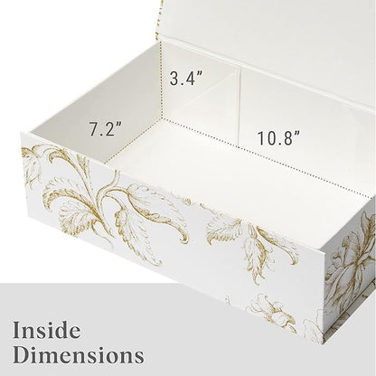 Luxury Keepsake Gift Box 3-Pack | Gold Floral Decorative Boxes with Magnetic Lids for Presents, Wedding Memory Box, and Bridal Gifts. 11.5" x 7.5" x 3.5"