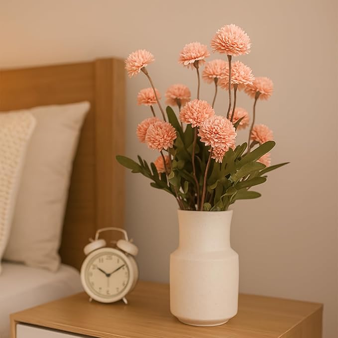5 Pcs Artificial Pink Pompon Mums Small Flowers, 20" Faux Silk Chrysanthemum Flowers with Long Stem, Floral Arrangements for DIY Bouquet Home Wedding Table Centerpiece Decor