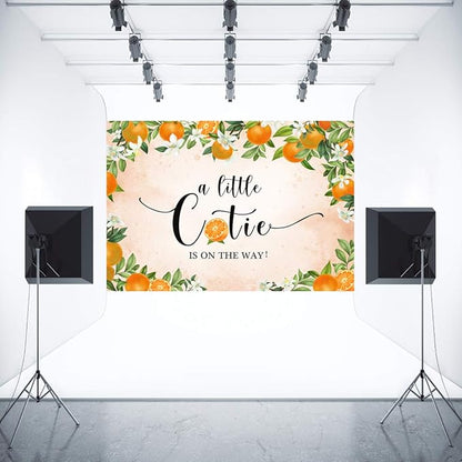 Aperturee 7x5ft Little Cutie Baby Shower Backdrop Tangerine Citrus Organge Flowers Floral a Little Cutie is on The Way Photography Background Pink Party Decoration Banner Supplies Photo Booth Studio