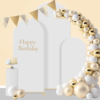Wedding Arch Backdrop Stand Set of 3, Metal Stand with Arch Cover, Wedding Balloon Stand for Birthday, Baby Shower, Anniversary, Graduation Decoration