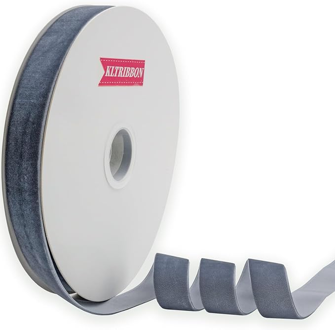 Tempest Blue Grey Single Face Velvet Ribbon,1 Inch X 25Yards,for Sewing, Gift Wrapping, Jewelry Making, Wedding Decorating
