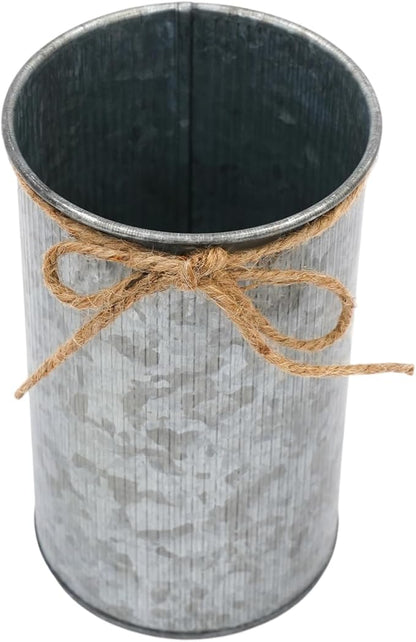 6inch High Farmhouse Vase Decor,Vintage Flower Vase with Twine Bow Rustic Metal Buckets for Artificial Flowers for Table Centerpiece Weddings