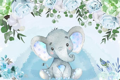 AOFOTO Flowers Baby Elephant Backdrop Light Blue 6x4ft Boy Gender Reveal Party Decorations Sweet Floral Baby Shower Photo Shoot Background for Photography Kids Child Birthday Photo Studio Props Vinyl