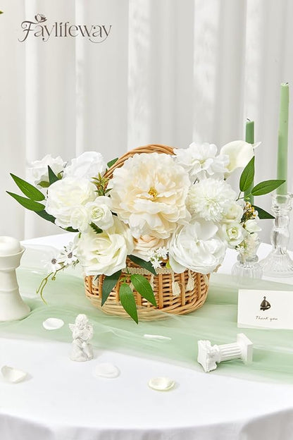 Artificial Flowers, White Silk Flowers for DIY Wedding Bridal Bouquets, Fake Cake Flowers for Centerpieces,Baby Shower, Table Arrangement, Home Party Decorations