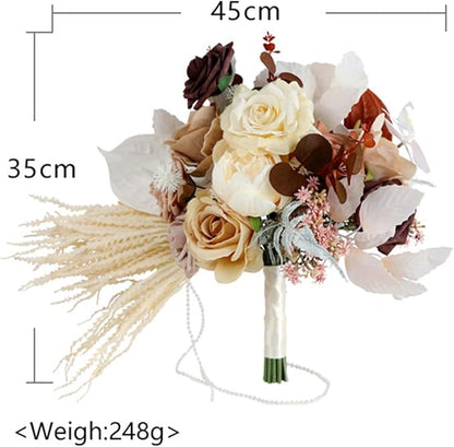 S_SSOY Wedding Bouquet Bride,Bride Bridal Bouquet Bridesmaid Artificial Flowers for Ceremony Anniversary Party Bridal Shower Decoration Wedding Bouquets (Caramel Champagne)