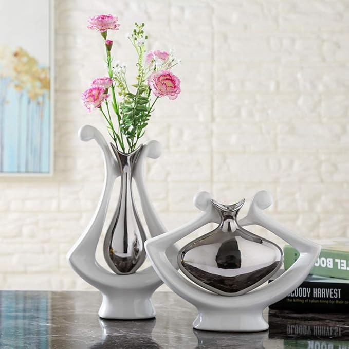 Anding Ceramic Vase Statue Silver Vase White Vase Home Decoration Pottery Decorative Sculpture (Silver vase-99691)