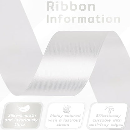 60 Yards White Satin Ribbon 1-1/2 Inch, Solid Polyester Fabric Ribbon for Gift Wrapping, Crafts, Flower Bouquet, Wedding, Baby Shower, Festival, Christmas, Halloween