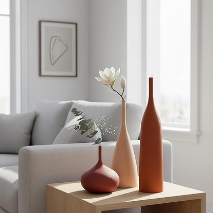 Ceramic Vases Set of 3, Modern Boho Vases for Centerpiece Decor, Matte Minimalist Decorative Vases for Home Decor, Living Room, Bookshelf, and Entryway Table Decor (Multicolor-1)