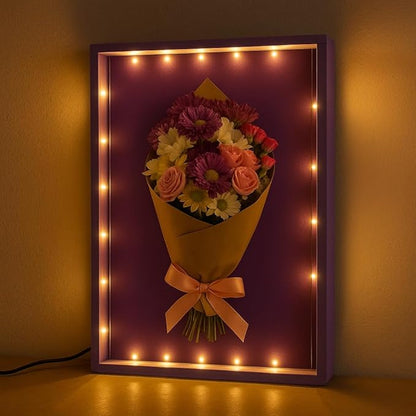 Shadow Box with LED Light Dried Flowers Changeable Artwork Photos Display & Storage Frame Wall-mounted & Tabletop Display Shadow Box(Lilac)