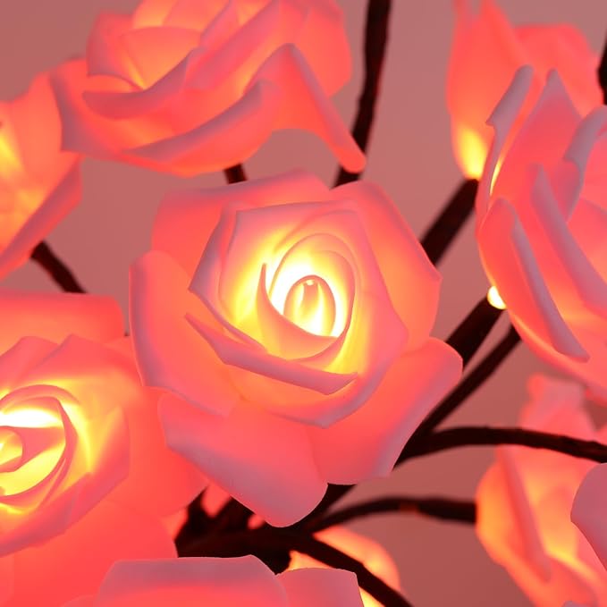 Drawelry Rose Flower Tree Lamp - LED Rose Tree Table Lamp USB/Battery Powered Artificial Bonsai Flower Night Light for Bedroom Living Room Party Wedding Birthday Decor (Pink)