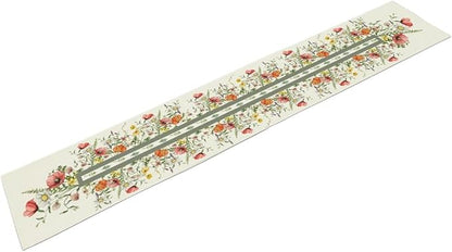 Watercolor Floral Table Runner, Red Wildflowers Botanical Nature Farmhouse Design Table Runner for Kitchen Dining Home Party, 13x90 Inch