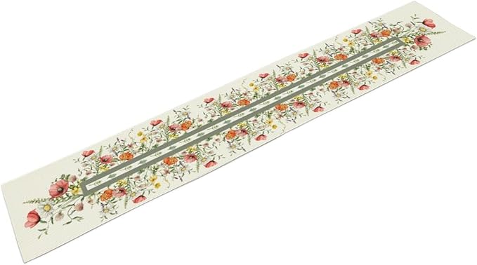 Watercolor Floral Table Runner, Red Wildflowers Botanical Nature Farmhouse Design Table Runner for Kitchen Dining Home Party, 13x70 Inch