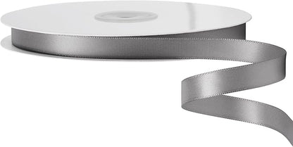 LIUYAXI Silver Double Faced Satin Ribbon, 3/8" X Continuous 25 Yards, Ribbons Perfect for Gift Wrapping Bows Bouquet Wedding Decor DIY Craft and More