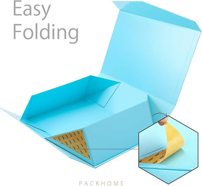 PACKHOME Large Gift Box with Lid 13.5x9x4.1 Inches, Sturdy Collapsible Gift Box with Magnetic Closure (Glossy Blue)