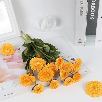 8pcs Yellow Artificial Daisies Silk Pot Marigold Flowers Realistic Faux Flowers for Vase Table Centerpiece Home Wedding Party Garden Decoration(Yellow)