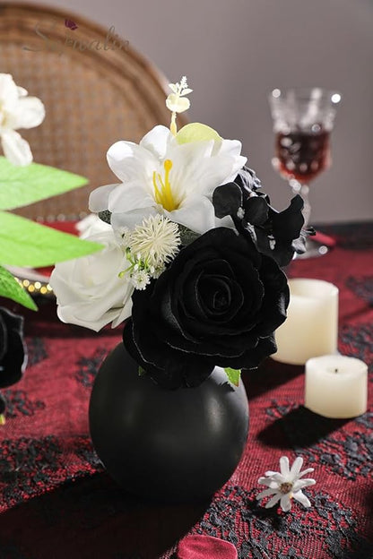 Serwalin Black Artificial Flowers and White Deluxe Combo Box Set, Daisy Fake Flower for DIY Wedding Bridal Bouquet, Centerpieces Decor, Floral Arrangement Decor, etc.