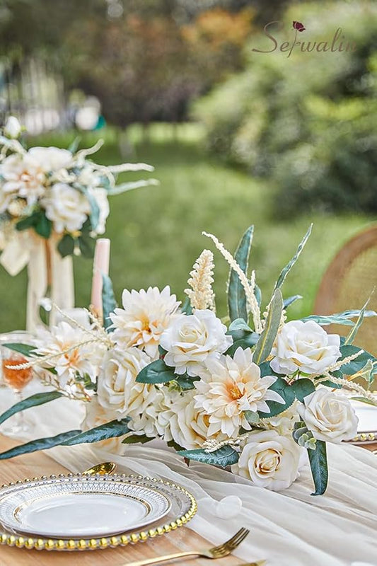 Serwalin Artificial Flowers Beige Champagne Fake Silk Flowers for DIY Wedding Bridal Bouquets, Boho Wedding Cake Flowers for Table Centerpieces Arrangements Party Baby Shower Home Decorations