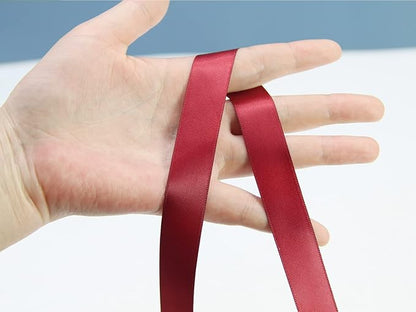 Maroon Double Faced Satin Ribbon 7/8 Inch - 100 Yards Continuous Soft Gift Wrapping Package Ribbon for Invitations, Flower Bouquets, Weddings, Bows, Hair, DIY Crafts, Party & Christmas Deco