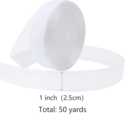 White Ribbon for Gift Wrapping 1 inch Sheer Organza Ribbon for Flower Bouquet Tulle Thin Chiffon Ribbons for Wedding Invitations Presents Decorations Crafts 50 Yards