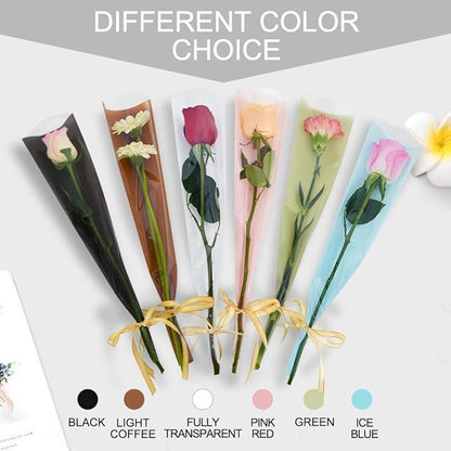 BEISHIDA 100 PCS Single Rose Sleeve Bouquet Bags Plastic Single Flower Wrapping Rose Packaging For Mother's Day Graduation Wedding Birthday Valentine's Day Party (Transparent)