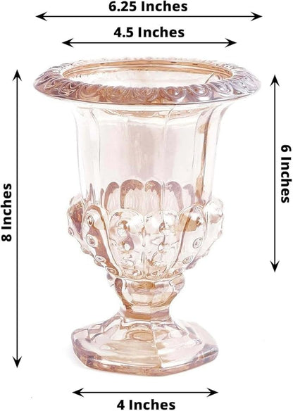 Efavormart 2 Pack Amber Gold Glass Flower Vases in Classic Roman Urn Style, Mini Pedestal Vase Table Centerpieces - 8"