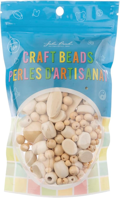 John Bead 90g Craft Beads Assorted Natural Colors Wood Beads with Elastic Nylon Cord