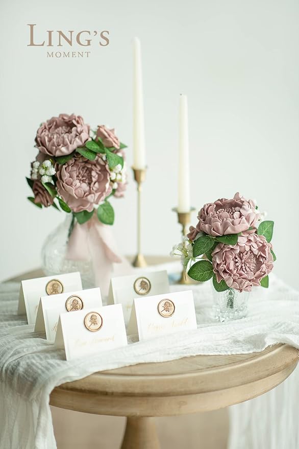 Ling's moment Flowers 16pcs Dusty Rose Blooming Peonies Artificial Flowers with Stem, Artificial Peony Flowers for DIY Wedding Decorations Centerpieces Bouquets Boutonnieres
