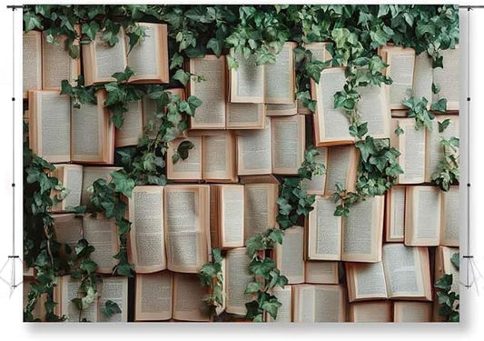 7x5ft Book Photo Backdrop Leaves Photography Background Book Vines Wallpaper Princess Birthday Party Cake Table Decorations Photoshoot KUBYW007