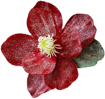 Artificial Magnolia Flowers with Glitter, Foldable Christmas Tree Decor, for Vase Arrangements, Gold