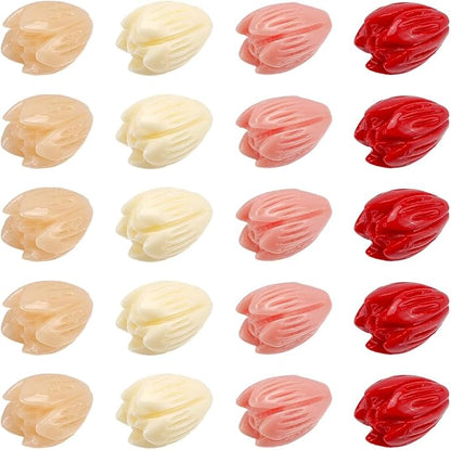 1 Box 100Pcs 4 Colors Carved Flower Beads 3D Floral Beads Colorful Artificial Red Jasmine Synthetic Coral Dyed Small Smooth Spacers Findings for Jewelry Making Bracelets Necklaces DIY Crafts