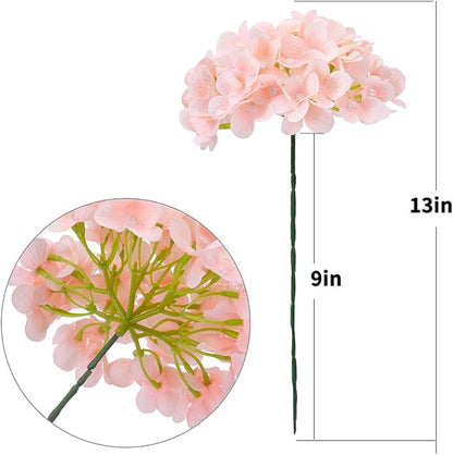 Silk Hydrangea Heads with Stems Artificial Flowers Heads for Home Wedding Decor,Pack of 10 (Peach Pink)
