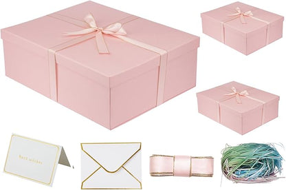 YINUOYOUJIA 3 Pack Large Pink Gift Box 16.5x13x5.5 inches,Pink Boxes with lids for Presents,Birthday,Valentine's Day,Mother's Day,Christmas,Anniversary.