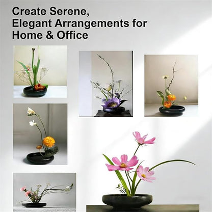 iToids Japanese Ikebana Vase Kenzan Kit – Ceramic Flower Frog & Floral Frog Set for Zen Arrangements, Precise Stem Holder, Hanataba Floral Arrangement Holder, Home & Office Décor