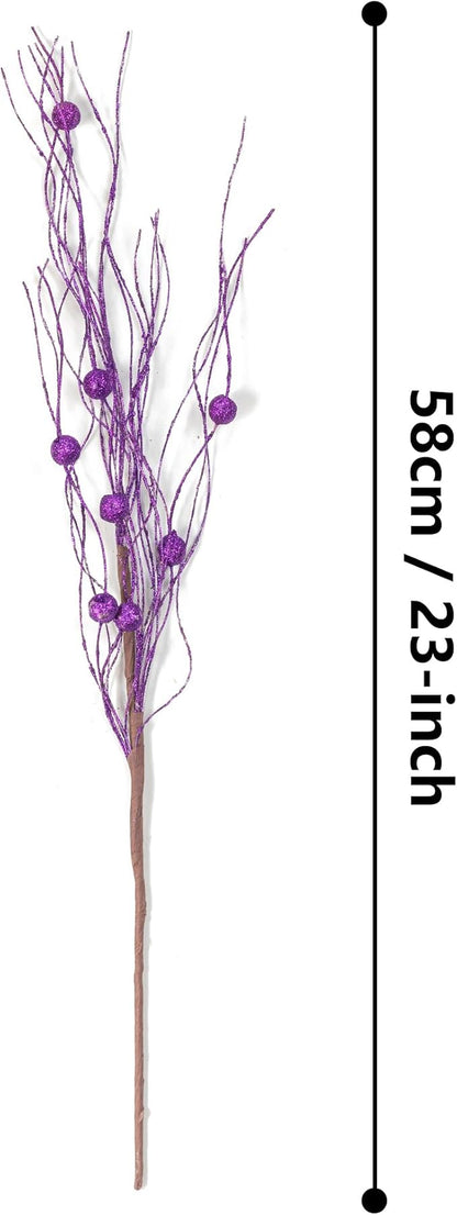 KI Store Purple Glitter Picks Sprays Set of 20 for Christmas Tree Mardi Gras Wreath Garland Floral Arrangement Decoration