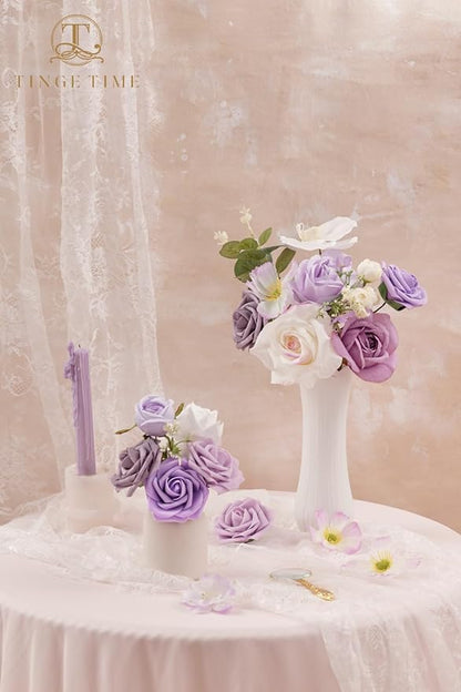 TINGE TIME Artificial Flowers White & Paisley Purple Flower Combo for DIY Wedding Bouquets Table Centerpieces Arrangements Party Baby Shower Home Decorations