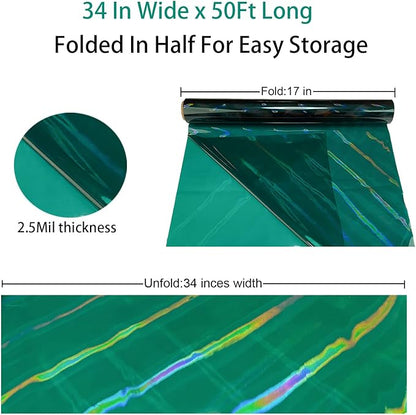 CMFYHM Iridescent Green Cellophane Wrap Roll I 34 In Wide X 50 Ft Long I Colorful Cello Perfect For Baskets,Gifts, Treats,Birthday Holiday Wedding Floral, Party Arts Crafts Decoration (Green)