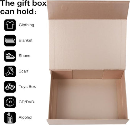 Aimyoo Gold Collapsible Gift Box with Magnetic Closure Lids 10.5x7x3 in, Medium Bridesmaid Groomsman Proposal Boxes, Rectangle Present Box for Graduation Birthday Storage (1 Pack)
