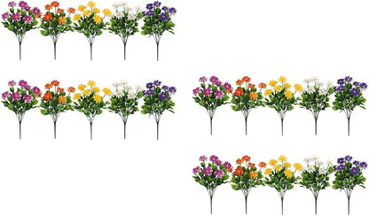 LOGOFUN 20pcs Artificial Chrysanthemum Daisy Bouquet Faux Plastic Flowers for Home Garden Decor