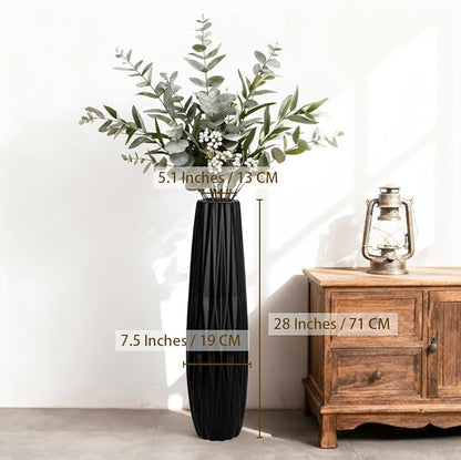 Black Ceramic Tall Floor Vase – 28" Modern Minimalist Decorative Large Vase for Living Room Corner, Entryway, or Office Home Decor