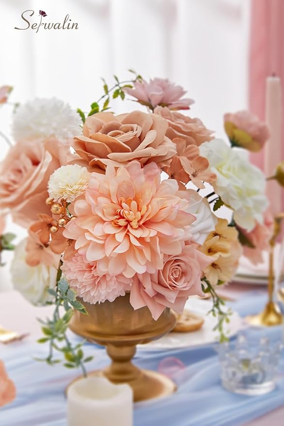 Serwalin Artificial Flowers Terracotta Champagne Flowers, Fake Silk Cake Flowers for Wedding Bridal Bouquets Centerpieces Arrangements Baby Shower Party Cake Home Decor