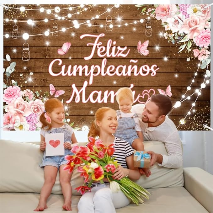 Feliz Cumpleaños Mama Backdrop Mexico Happy Birthday Mom Photography Background Best Mother Ever I Love Mom Birthday Party Decorations Banner Photo Studio Props 70.8 x 43.3 inch