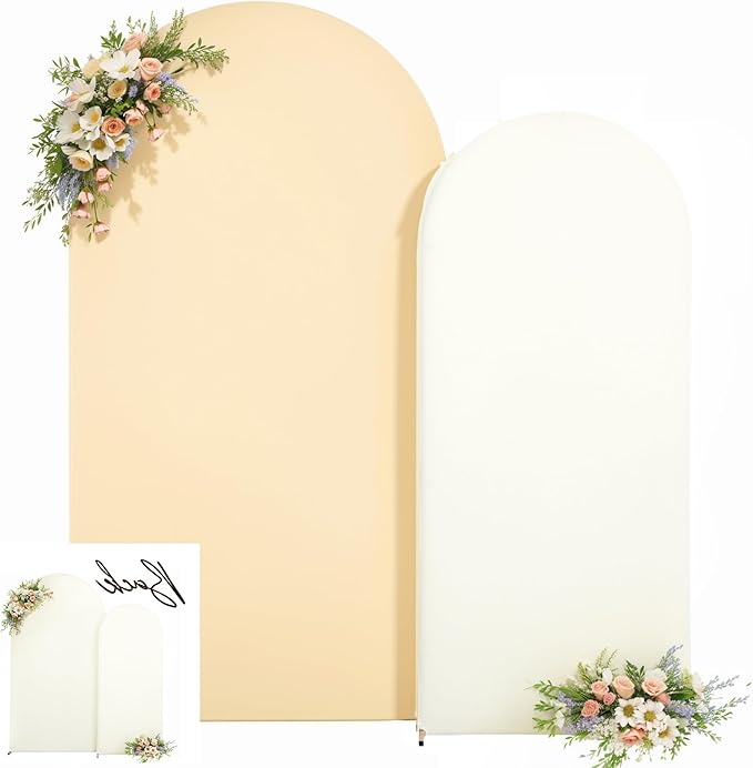Ivory and Champagne Arch Backdrop Cover Set of 2 Birthday Party Arch Covers 7.2 and 6ft Wedding Arch Cover Stretchy Backdrop Bridal Baby Shower Ivory Arch Covers Spandex