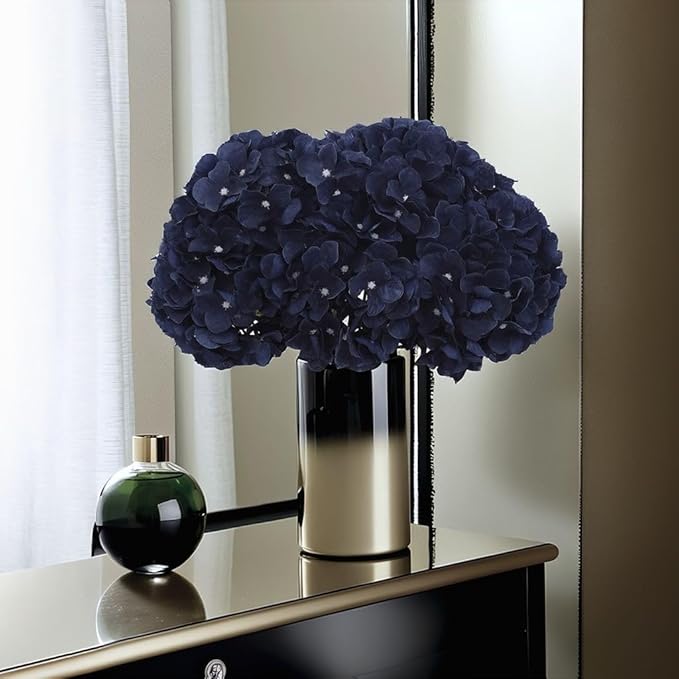 2Bouquets Artificial Fake Flowers Silk Hydrangea Arrangements Wedding Bouquets Decorations Plastic Floral Home Kitchen Garden Party Festival Bar DIY (Navy Blue)
