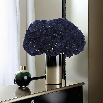 2Bouquets Artificial Fake Flowers Silk Hydrangea Arrangements Wedding Bouquets Decorations Plastic Floral Home Kitchen Garden Party Festival Bar DIY (Navy Blue)