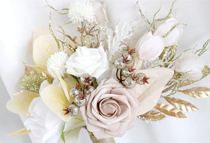 S_SSOY Wedding Bouquet Bride,Bride Bridal Bouquet Bridesmaid Artificial Flowers for Ceremony Anniversary Party Bridal Shower Decoration Wedding Bouquets (Beige)