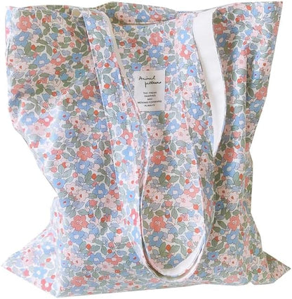 Cotton Canvas Tote Bag Reusable Soft Grocery Cloth Bag Floral Shoulder Bag for Beach Travel Shopping